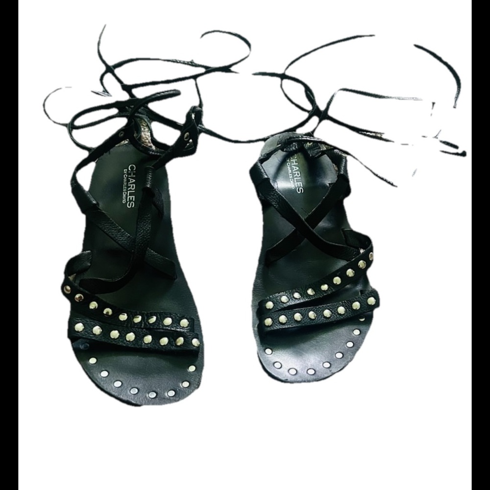 Charlies Black Studded Sandals with Flat Sole